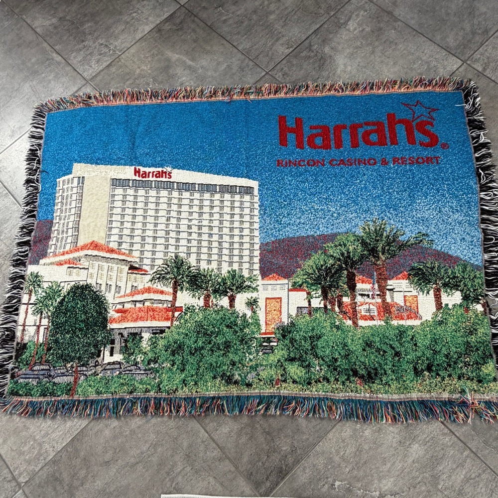 Harrahs Rincon Casino & Resort Tapestry Throw Blanket Women 40x55 Blue‎ Souvenir